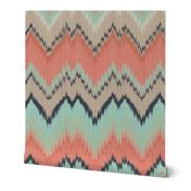 Large Scale Ikat Chevron in Mint, Coral and Navy