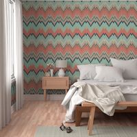 Large Scale Ikat Chevron in Mint, Coral and Navy