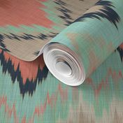 Large Scale Ikat Chevron in Mint, Coral and Navy