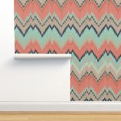 Large Scale Ikat Chevron in Mint, Coral and Navy