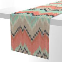 Large Scale Ikat Chevron in Mint, Coral and Navy