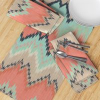 Large Scale Ikat Chevron in Mint, Coral and Navy