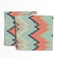 Large Scale Ikat Chevron in Mint, Coral and Navy