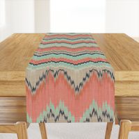 Large Scale Ikat Chevron in Mint, Coral and Navy