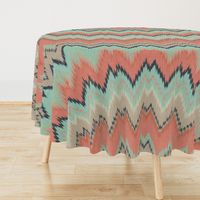 Large Scale Ikat Chevron in Mint, Coral and Navy