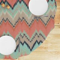 Large Scale Ikat Chevron in Mint, Coral and Navy