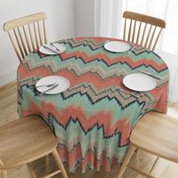 Large Scale Ikat Chevron in Mint, Coral and Navy