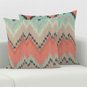 Large Scale Ikat Chevron in Mint, Coral and Navy