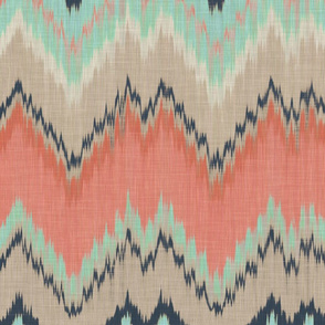 Large Scale Ikat Chevron in Mint, Coral and Navy