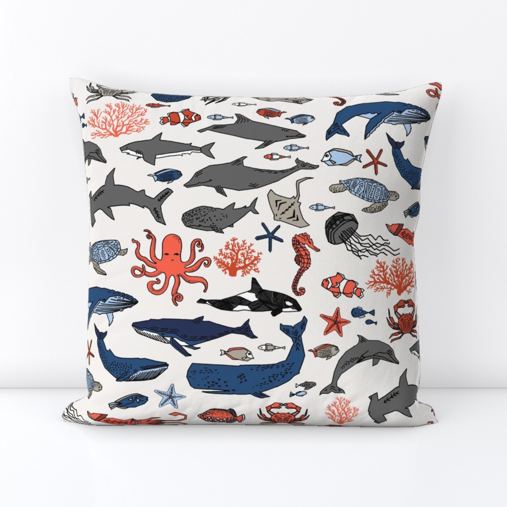 ocean animals // kids shark whale squid crab shark fish dolphin kids ocean nautical animals