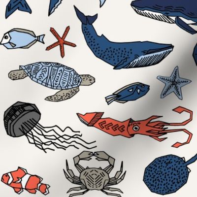 ocean animals // kids shark whale squid crab shark fish dolphin kids ocean nautical animals