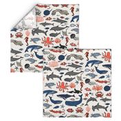 ocean animals // kids shark whale squid crab shark fish dolphin kids ocean nautical animals