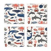 ocean animals // kids shark whale squid crab shark fish dolphin kids ocean nautical animals