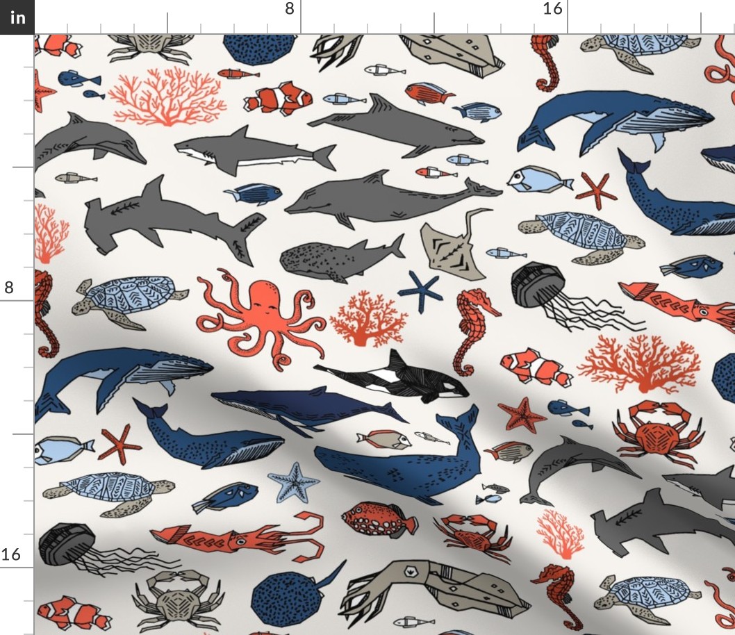 ocean animals // kids shark whale squid crab shark fish dolphin kids ocean nautical animals