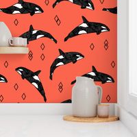 orca whales // ocean kids nautical summer kids orange coral baby nursery