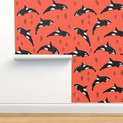 orca whales // ocean kids nautical summer kids orange coral baby nursery