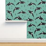 orca whale // ocean nautical whales animals green 