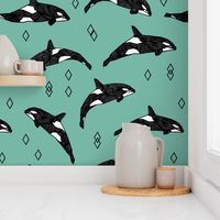 orca whale // ocean nautical whales animals green 