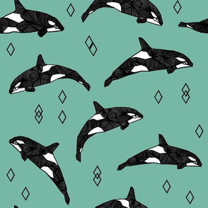 orca whale // ocean nautical whales animals green 