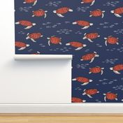 sea turtles //  ocean nautical blue and red fish kids summer