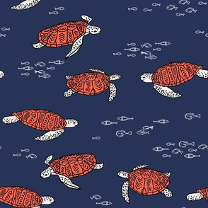 sea turtles //  ocean nautical blue and red fish kids summer