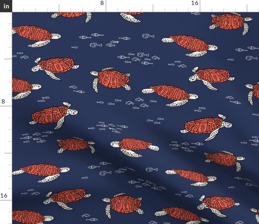 sea turtles //  ocean nautical blue and red fish kids summer