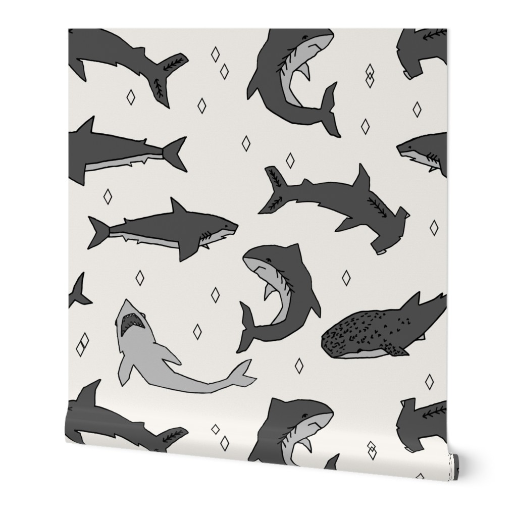 sharks // off-white shark fabric shark design sharks fabric for kids room shark decor boys room sharks shark week pattern shark week print andrea lauren