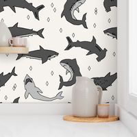 sharks // off-white shark fabric shark design sharks fabric for kids room shark decor boys room sharks shark week pattern shark week print andrea lauren