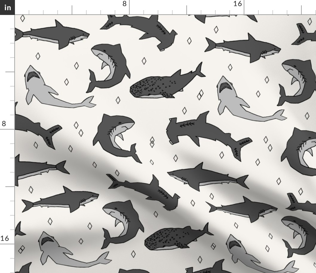 sharks // off-white shark fabric shark design sharks fabric for kids room shark decor boys room sharks shark week pattern shark week print andrea lauren