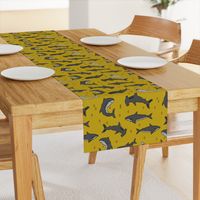 shark //  sharks mustard yellow grey kids room cute boys fabric sharks shark design shark fabric 