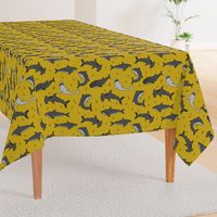 shark //  sharks mustard yellow grey kids room cute boys fabric sharks shark design shark fabric 