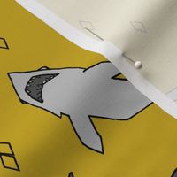 shark //  sharks mustard yellow grey kids room cute boys fabric sharks shark design shark fabric 