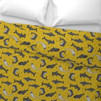 shark //  sharks mustard yellow grey kids room cute boys fabric sharks shark design shark fabric 