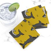 shark //  sharks mustard yellow grey kids room cute boys fabric sharks shark design shark fabric 