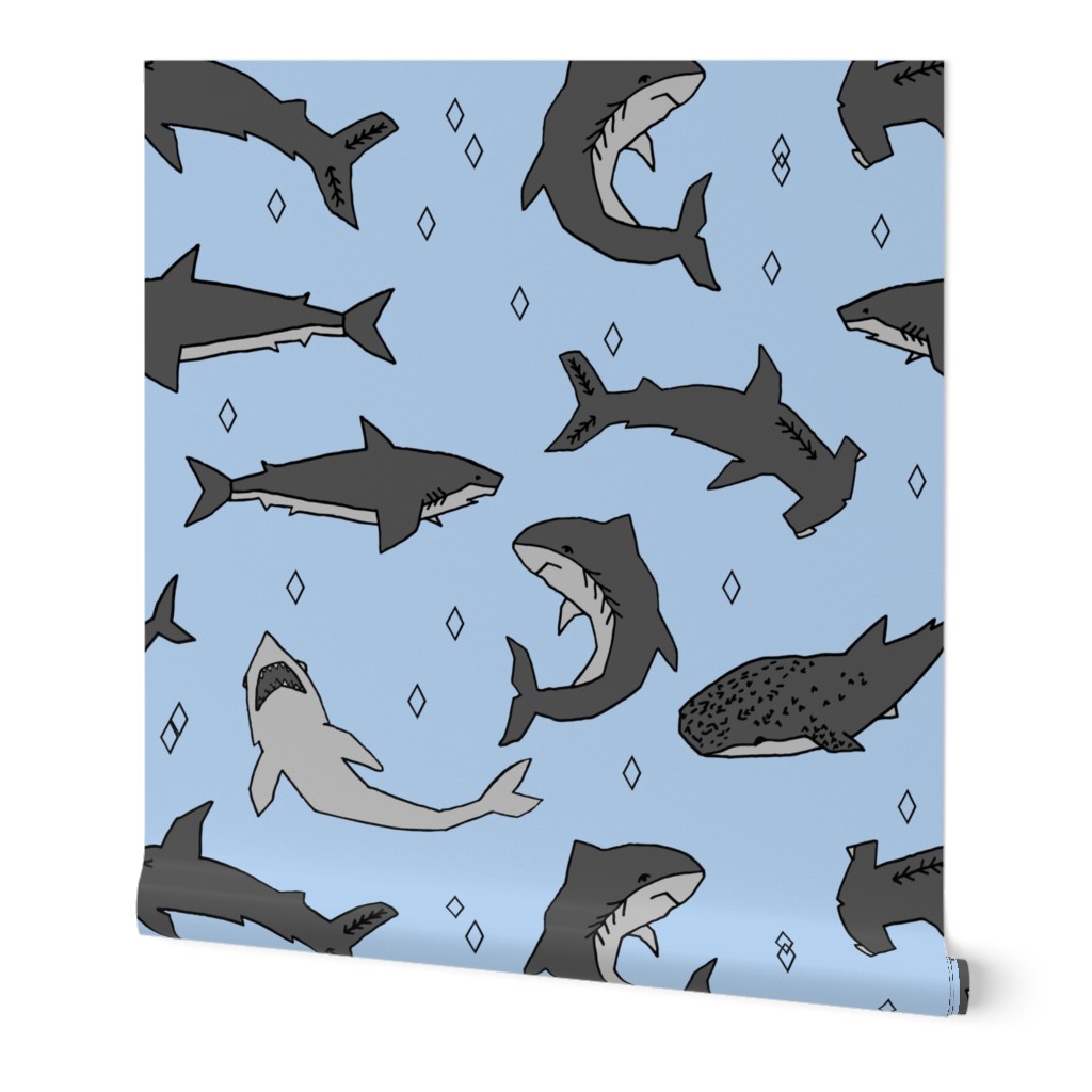 shark // shark fabric sharks shark print blue and grey boys room kids fabric kids fashion print andrea lauren fabric