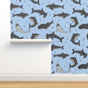 shark // shark fabric sharks shark print blue and grey boys room kids fabric kids fashion print andrea lauren fabric