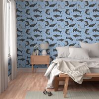 shark // shark fabric sharks shark print blue and grey boys room kids fabric kids fashion print andrea lauren fabric