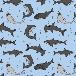 shark // shark fabric sharks shark print blue and grey boys room kids fabric kids fashion print andrea lauren fabric
