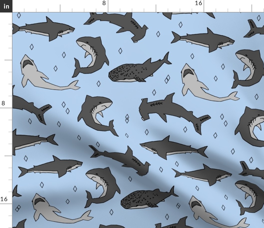 shark // shark fabric sharks shark print blue and grey boys room kids fabric kids fashion print andrea lauren fabric