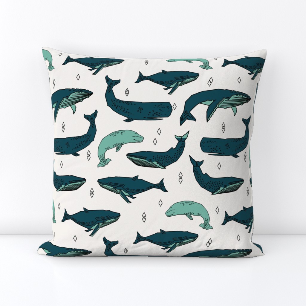 whale // whales ocean nautical green summer kids baby animals