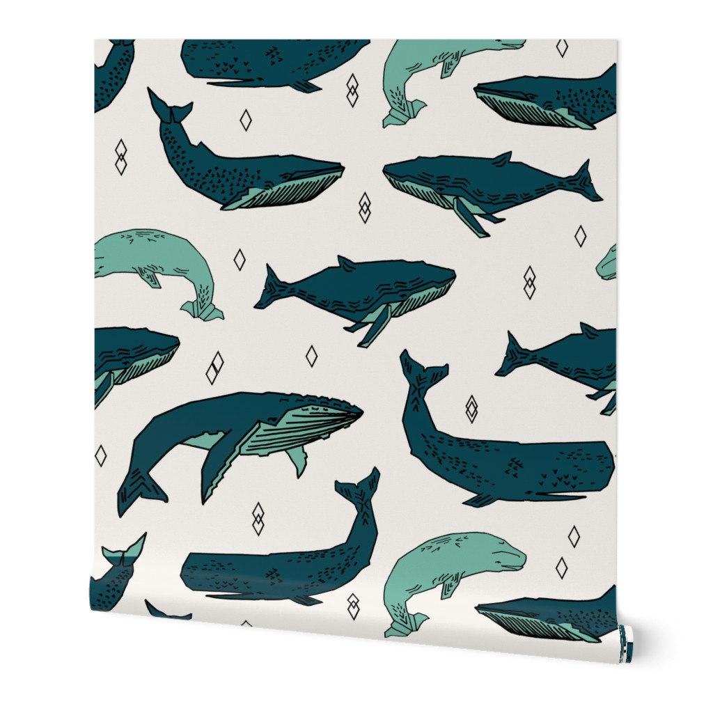 whale // whales ocean nautical green summer kids baby animals