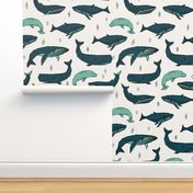 whale // whales ocean nautical green summer kids baby animals