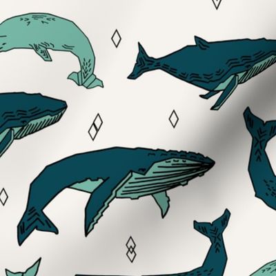 whale // whales ocean nautical green summer kids baby animals