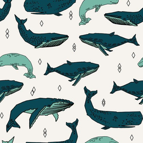 whale // whales ocean nautical green summer kids baby animals