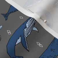 whales // charcoal and blue kids ocean nautical animals