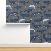 whales // charcoal and blue kids ocean nautical animals