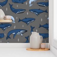 whales // charcoal and blue kids ocean nautical animals