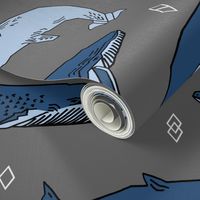 whales // charcoal and blue kids ocean nautical animals