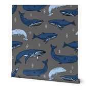 whales // charcoal and blue kids ocean nautical animals