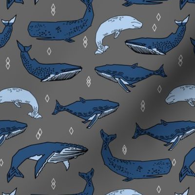 whales // charcoal and blue kids ocean nautical animals